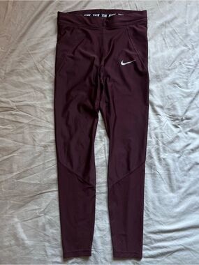 Nike Maroon Dri-FIT Performance Leggings with Black Waistband